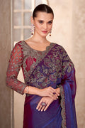 Blue Satin Georgette Sequins Embroidered Function wear Saree RTI