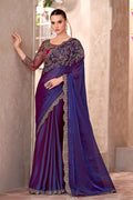 Blue Satin Georgette Sequins Embroidered Function wear Saree RTI