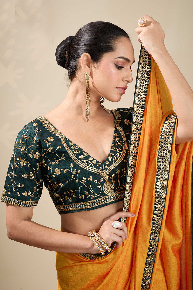 Yellow Saree with Embroidered Golden Border | Shop Online RTI