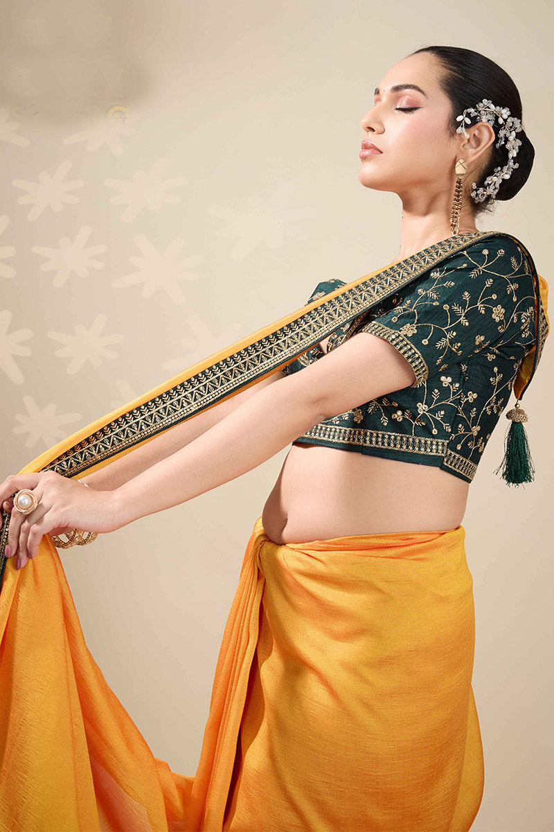Yellow Saree with Embroidered Golden Border | Shop Online RTI