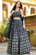 Elegant Navy & Gold Sequins Embroidered Lehenga Set RTI