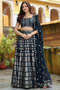 Elegant Navy & Gold Sequins Embroidered Lehenga Set RTI