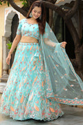 Serene Mint Aqua Sequins Embroidered Lehenga Set RTI