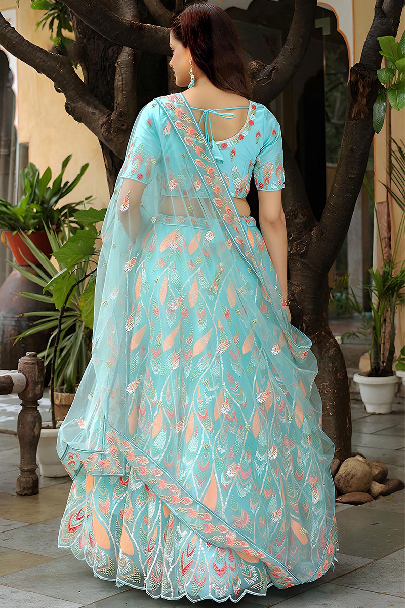 Serene Mint Aqua Sequins Embroidered Lehenga Set RTI