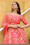 Coral Blossom Gold Sequins Embroidered Lehenga Set RTI