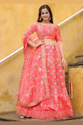 Coral Blossom Gold Sequins Embroidered Lehenga Set RTI