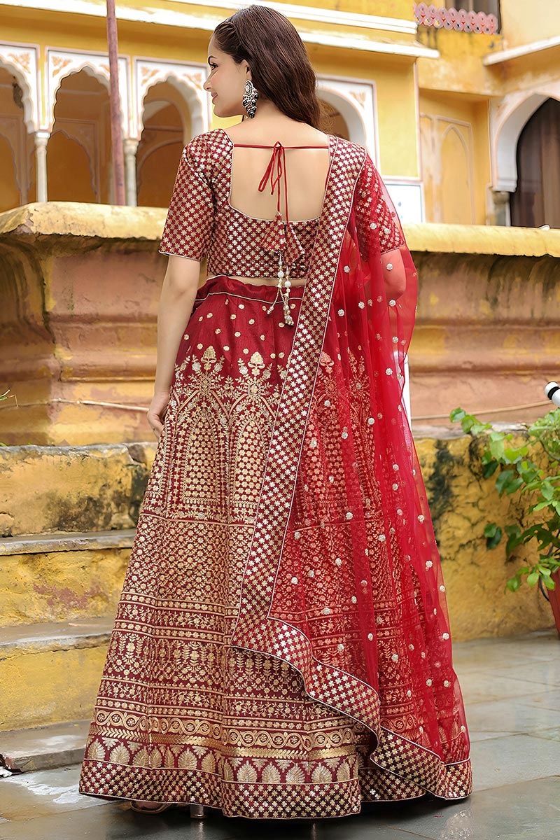 Maroon Sequins Embroidered Lehenga Set RTI
