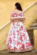 White Blossom Floral Printed Lehenga Set with Gold Border RTI