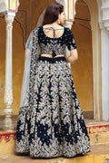 Majesty Navy Velvet Lehenga with Heavy Gold Embroidery & Sheer Dupatta RTI
