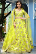 Neon Lehenga with Golden Zari Embroidery & Sheer Dupatta RTI