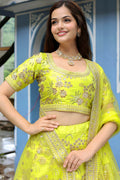 Neon Lehenga with Golden Zari Embroidery & Sheer Dupatta RTI