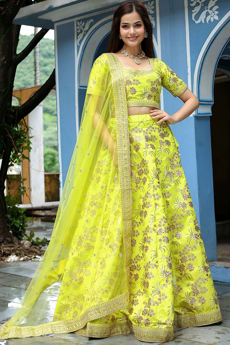 Neon Lehenga with Golden Zari Embroidery & Sheer Dupatta RTI