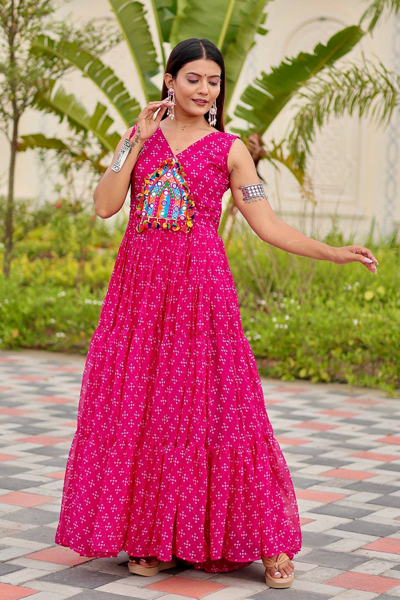 Pink Mirror Embroidered Faux Georgette Maxi Dress RTI