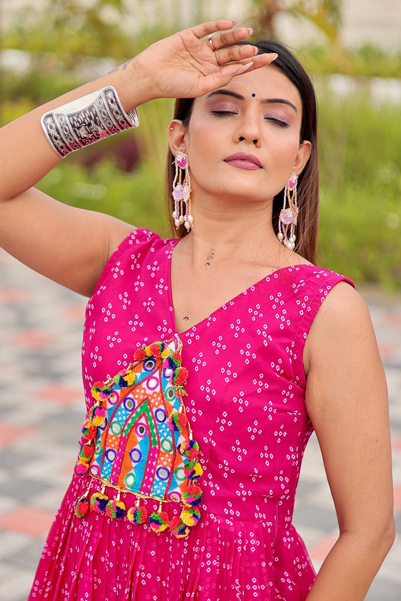 Pink Mirror Embroidered Faux Georgette Maxi Dress RTI