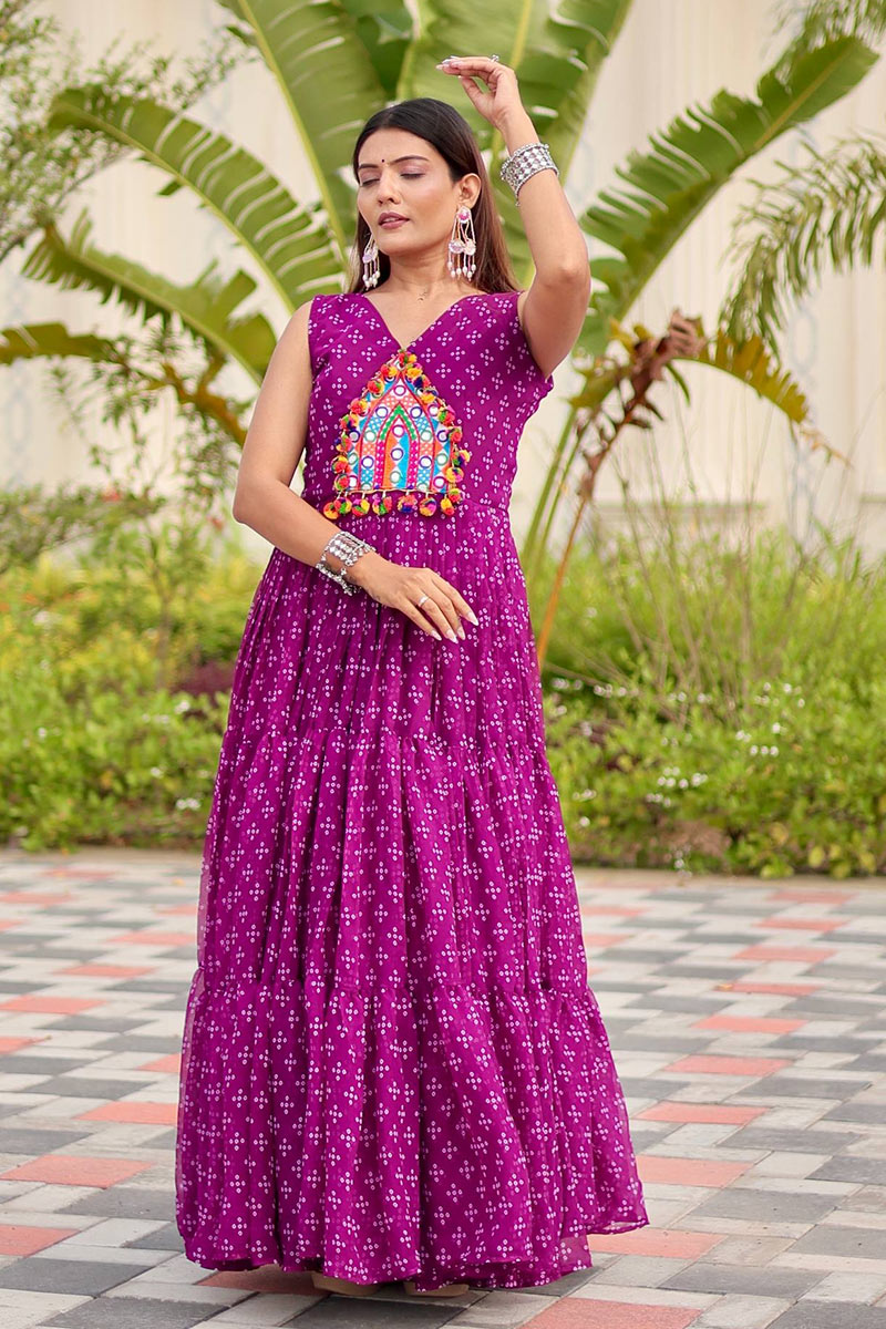 Purple Mirror Embroidered Faux Georgette Maxi Dress RTI