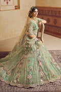 Pastel Green Embroidered Net Lehenga Choli with Floral Motifs RTI