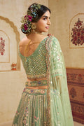 Pastel Green Embroidered Net Lehenga Choli with Floral Motifs RTI