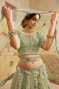 Pastel Green Embroidered Net Lehenga Choli with Floral Motifs RTI