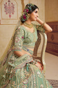 Pastel Green Embroidered Net Lehenga Choli with Floral Motifs RTI
