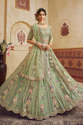 Pastel Green Embroidered Net Lehenga Choli with Floral Motifs RTI
