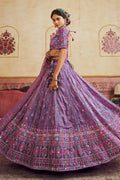 Lavender Embroidered Lehenga Choli with Pink Dupatta | Mirror Work | UK Shipping RTI