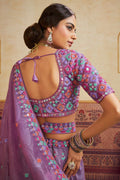 Lavender Embroidered Lehenga Choli with Pink Dupatta | Mirror Work | UK Shipping RTI