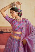 Lavender Embroidered Lehenga Choli with Pink Dupatta | Mirror Work | UK Shipping RTI