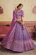Lavender Embroidered Lehenga Choli with Pink Dupatta | Mirror Work | UK Shipping RTI