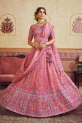 Designer Pink Lehenga Choli with Mirror Embroidery & Organza Dupatta RTI