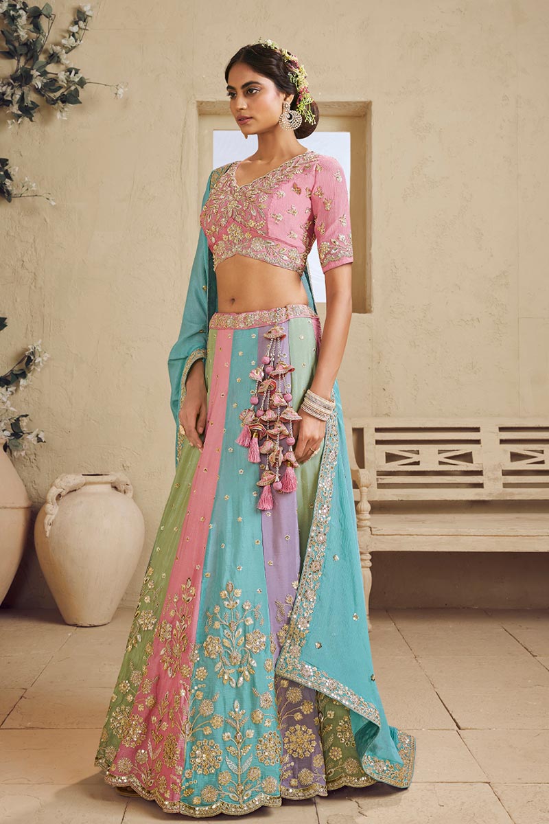 Mirror Embroidered Lehenga with Blush Multi Colour Dupatta RTI