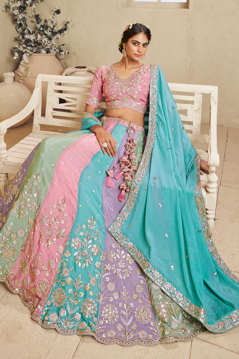 Mirror Embroidered Lehenga with Blush Multi Colour Dupatta RTI