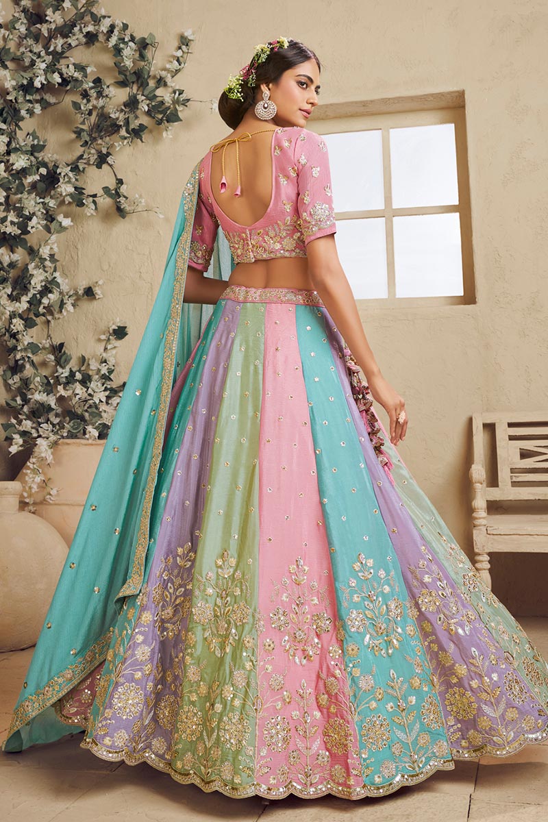Mirror Embroidered Lehenga with Blush Multi Colour Dupatta RTI