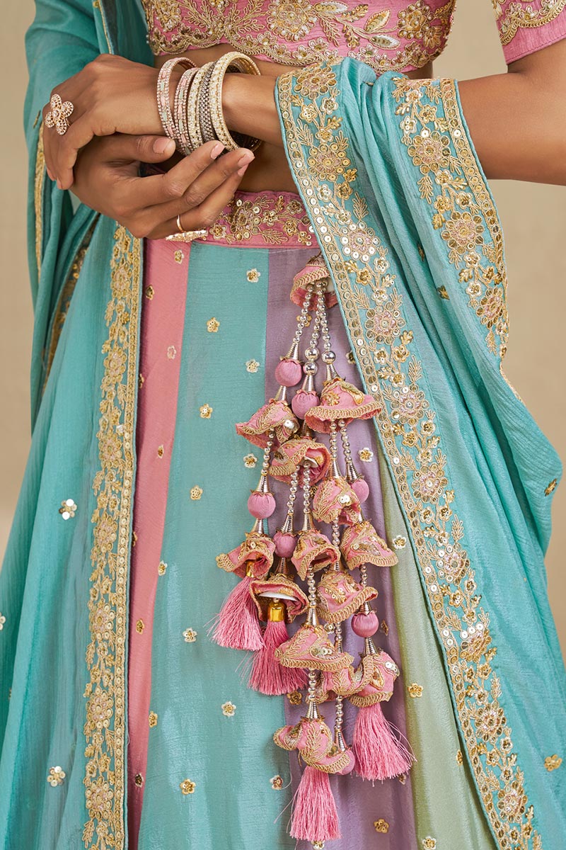 Mirror Embroidered Lehenga with Blush Multi Colour Dupatta RTI