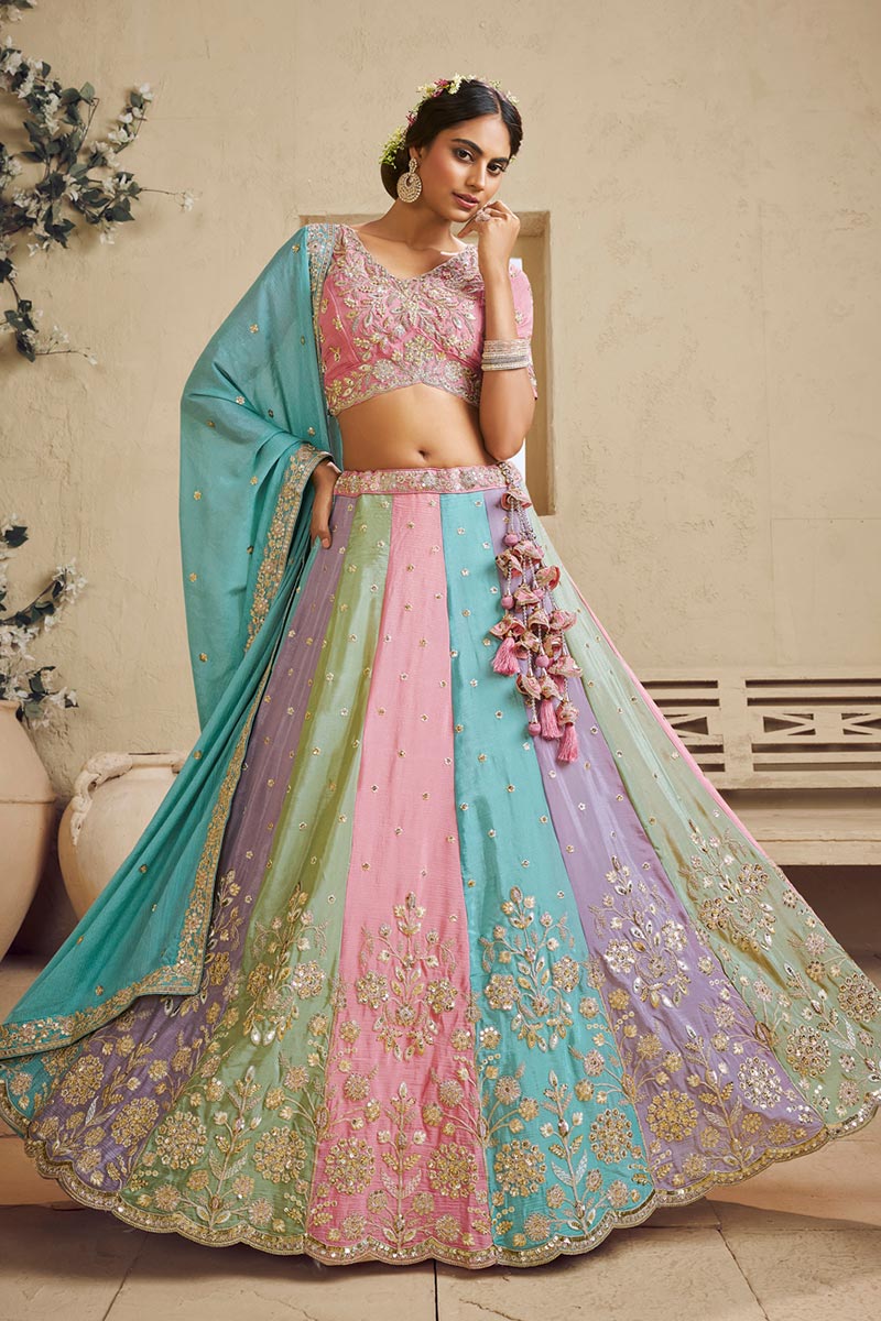 Mirror Embroidered Lehenga with Blush Multi Colour Dupatta RTI