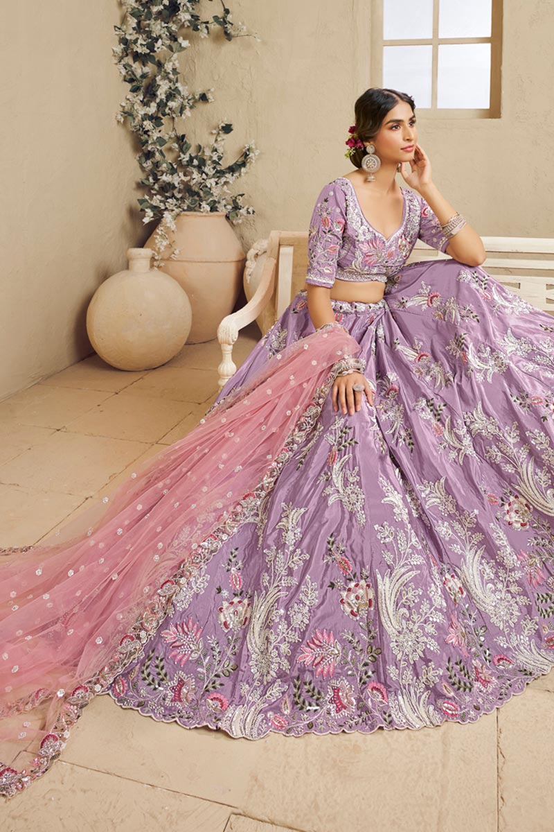Floral Spark Embroidered Lavender Lehenga with Soft Pink Dupatta RTI