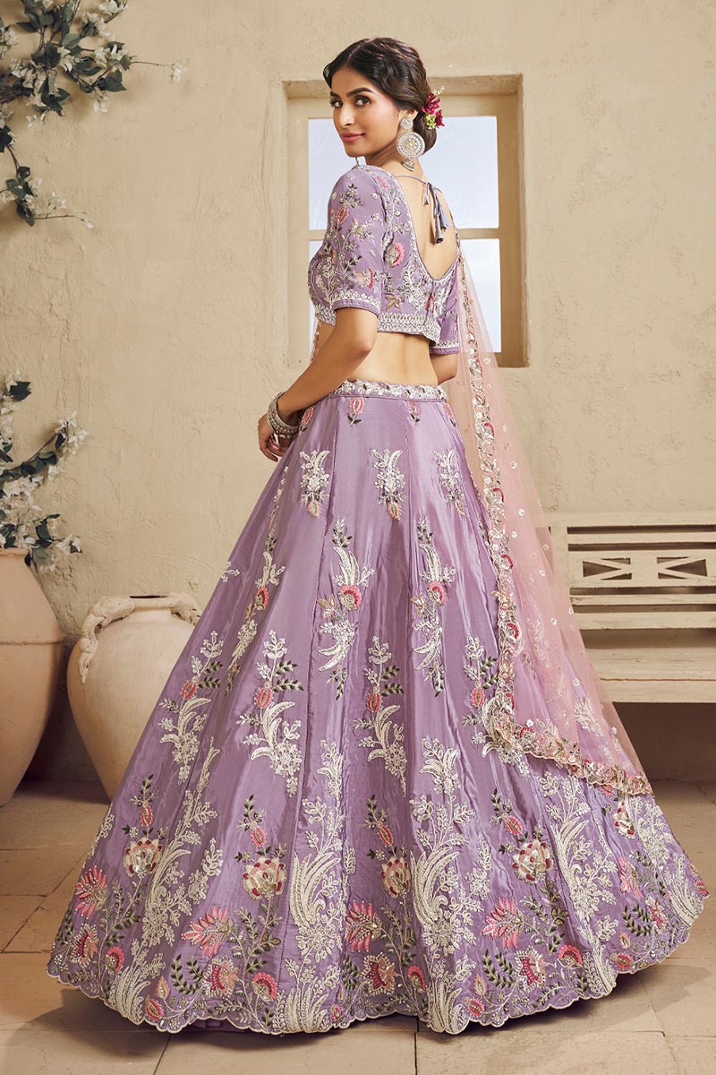 Floral Spark Embroidered Lavender Lehenga with Soft Pink Dupatta RTI