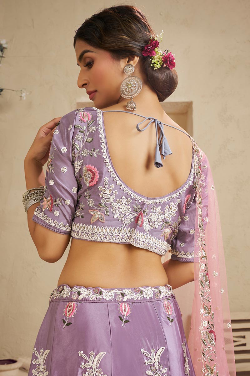 Floral Spark Embroidered Lavender Lehenga with Soft Pink Dupatta RTI