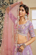 Floral Spark Embroidered Lavender Lehenga with Soft Pink Dupatta RTI