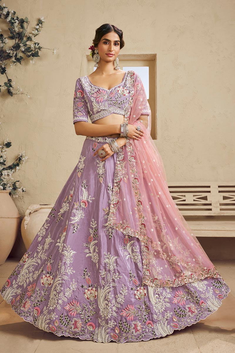 Floral Spark Embroidered Lavender Lehenga with Soft Pink Dupatta RTI
