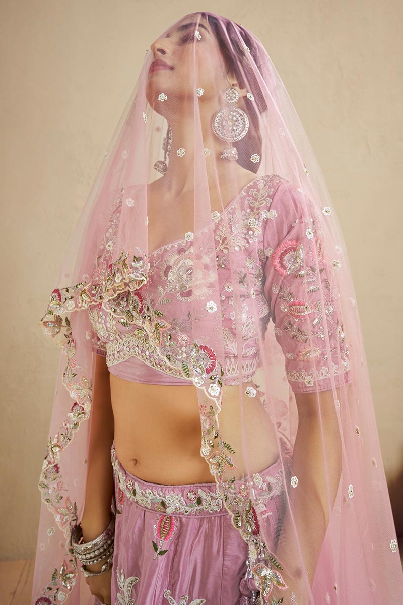 Pink Sequins Work Lehenga choli with Pink Dupatta RTI