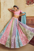 Multi Colour Embroidered Lehenga Choli with Turquoise Blue Dupatta | UK Shipping RTI