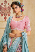Multi Colour Embroidered Lehenga Choli with Turquoise Blue Dupatta | UK Shipping RTI
