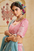 Multi Colour Embroidered Lehenga Choli with Turquoise Blue Dupatta | UK Shipping RTI