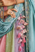 Multi Colour Embroidered Lehenga Choli with Turquoise Blue Dupatta | UK Shipping RTI