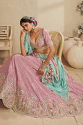 Vibrant Pink Lehenga Choli with Turquoise Dupatta – Festive Wear for Weddings & Parties RTI