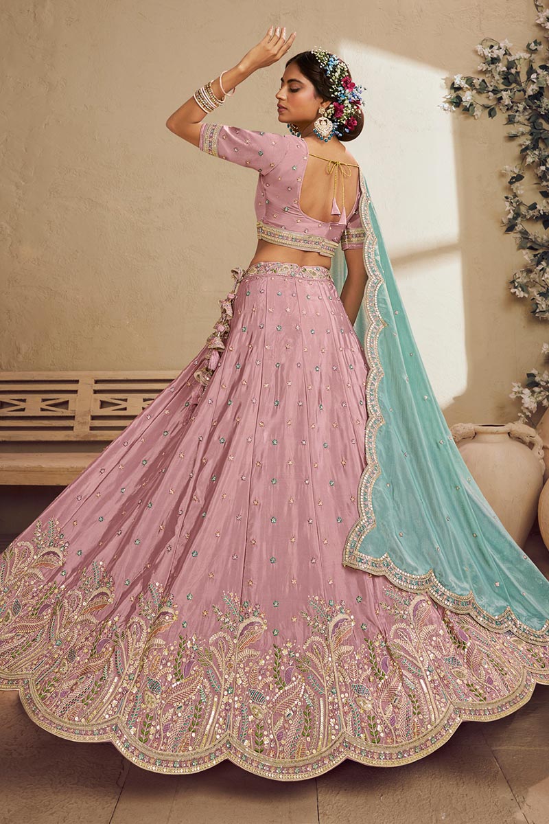 Vibrant Pink Lehenga Choli with Turquoise Dupatta – Festive Wear for Weddings & Parties RTI