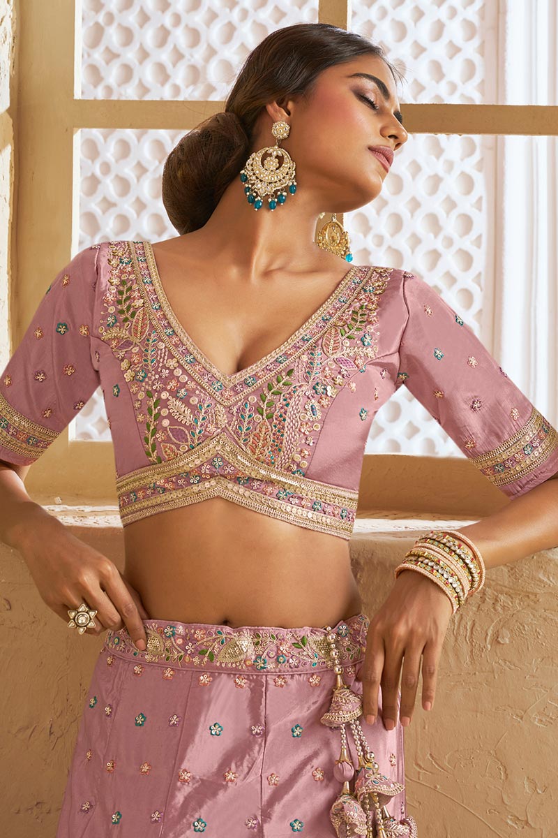 Vibrant Pink Lehenga Choli with Turquoise Dupatta – Festive Wear for Weddings & Parties RTI