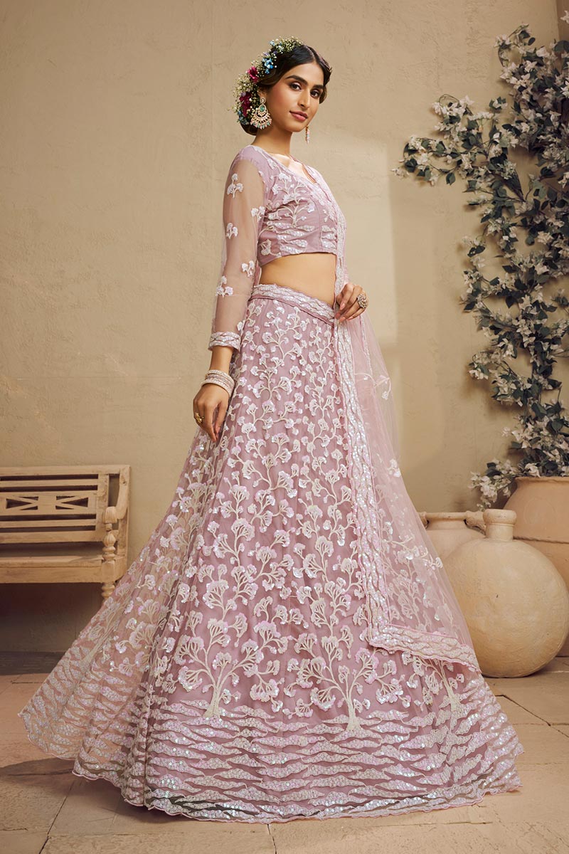 Exquisite Pink Lehenga Choli Ensemble with Embroidery &  Pink Dupatta RTI