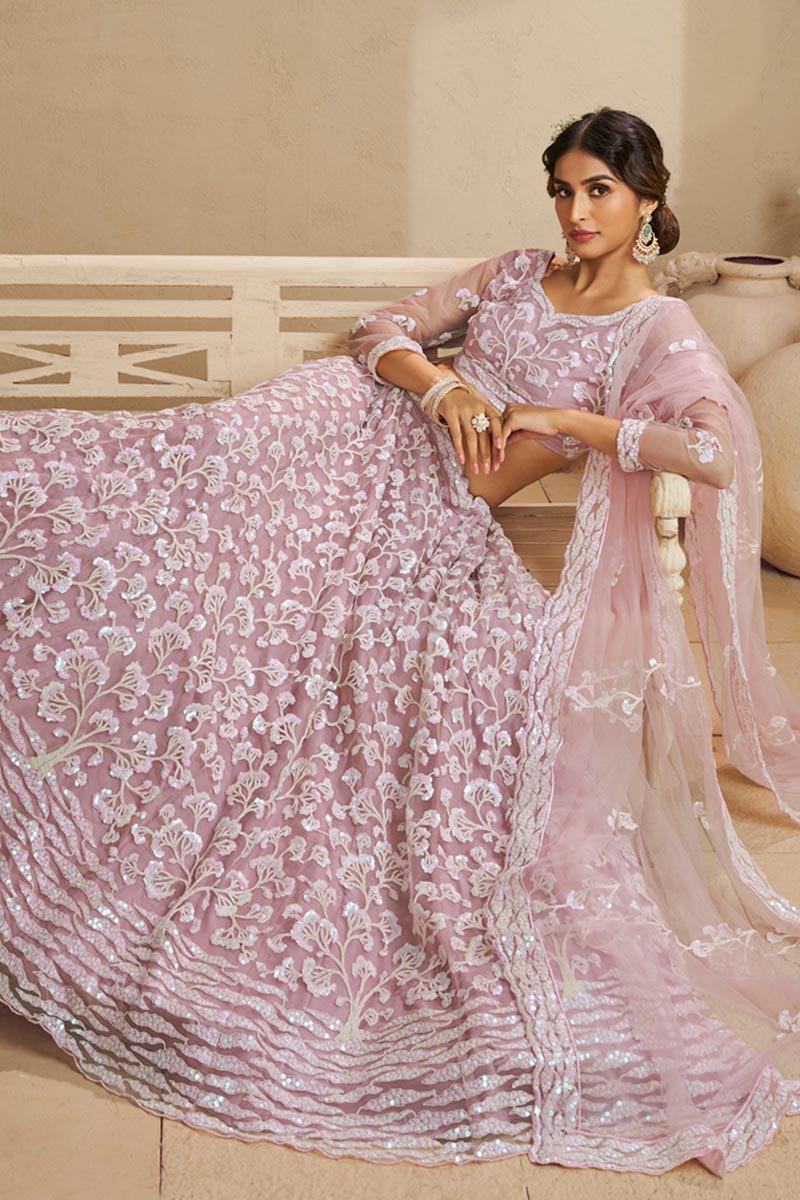 Exquisite Pink Lehenga Choli Ensemble with Embroidery &  Pink Dupatta RTI