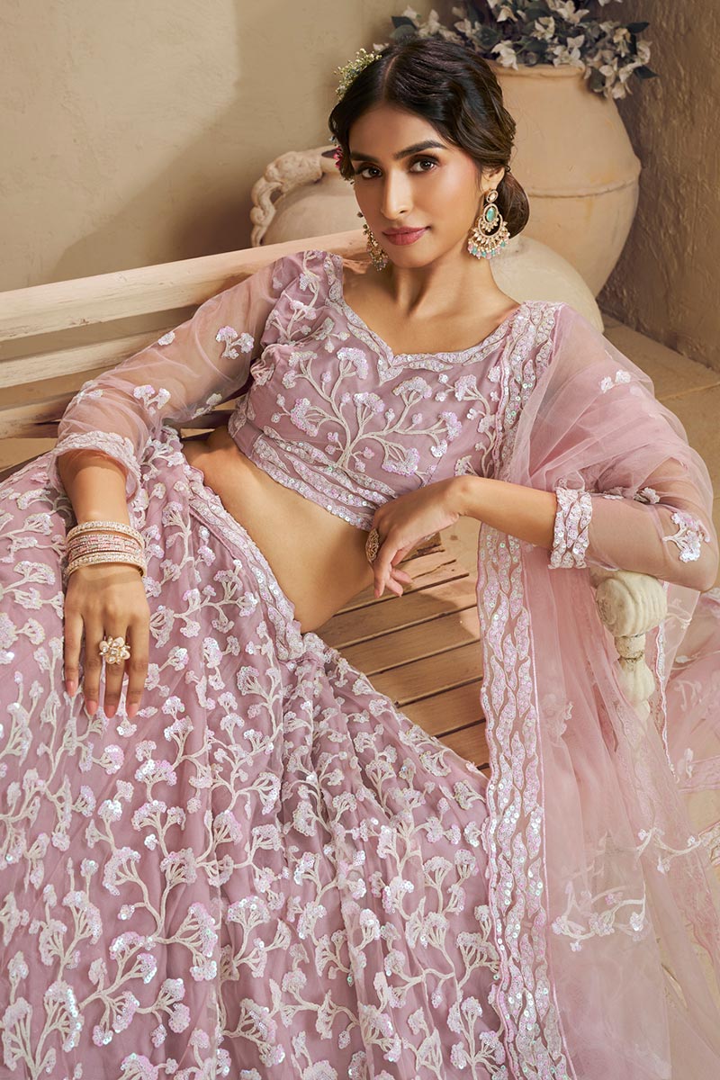 Exquisite Pink Lehenga Choli Ensemble with Embroidery &  Pink Dupatta RTI